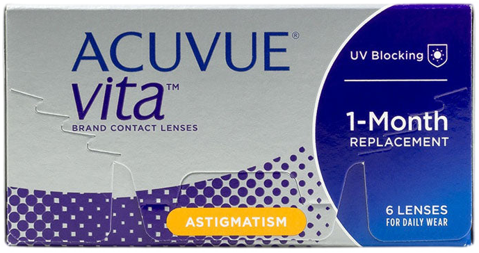 A box of ACUVUE VITA for Astigmatism contact lenses.