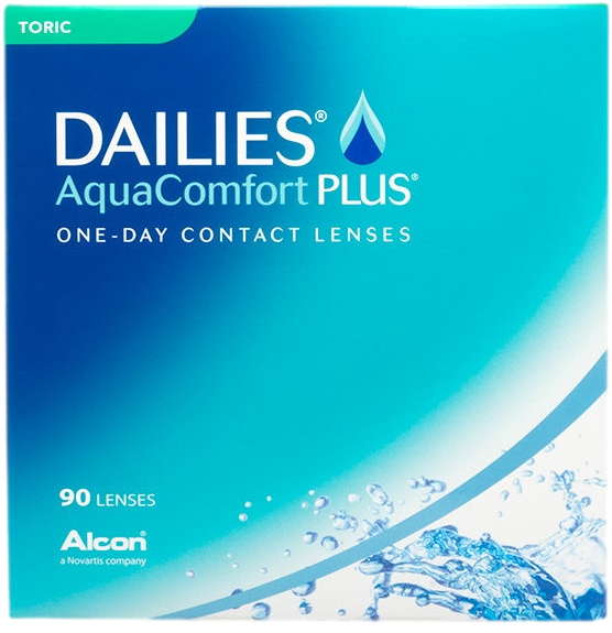 A box of DAILIES AquaComfort Plus Toric contact lenses.