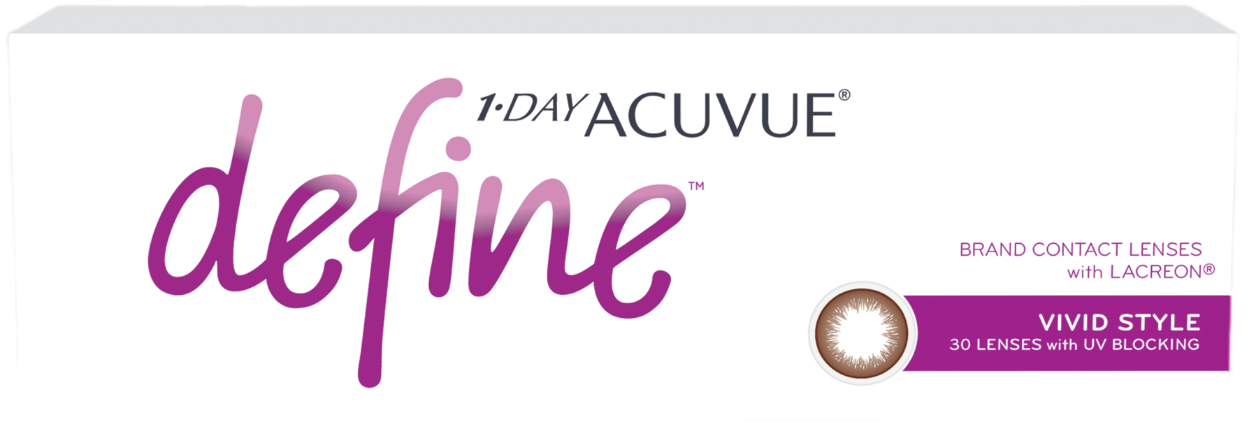 A box of 1-Day Acuvue Define contact lenses.