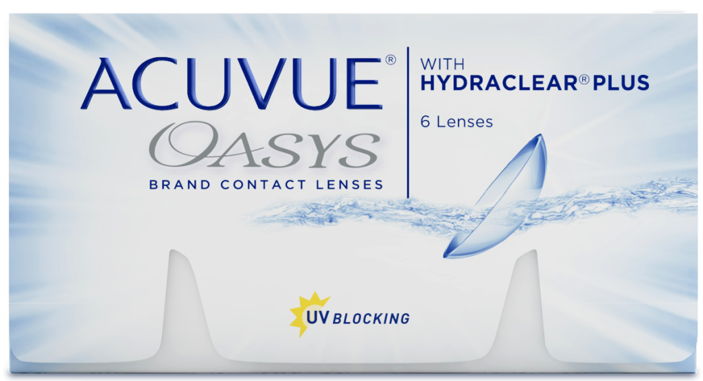 A box of Acuvue Oasys (2 week) contact lenses.