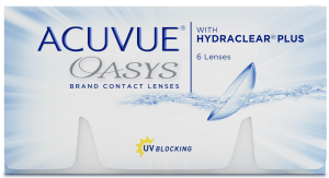 A box of Acuvue Oasys 2 week contact lenses