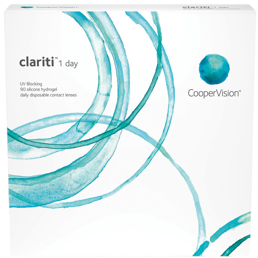 A box of Clariti 1 Day contact lenses.