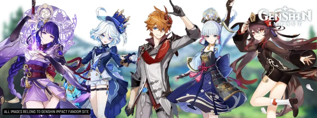 Genshin Impact Characters: Raiden Shogun, Furina, Childe Tartaglia, Kamisato Ayaka, Hu Tao