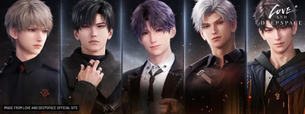 Love and Deepspace characters: Xavier, Zayne, Rafayel, Sylus, and Caleb