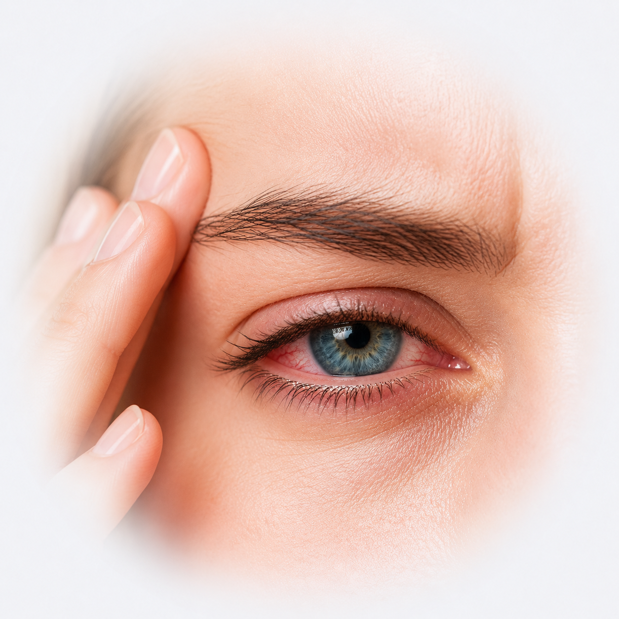 Close-up of an eye associated with sun-related headache