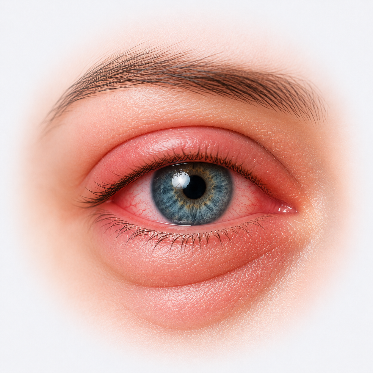 Close-up of a swollen, puffy eyelid