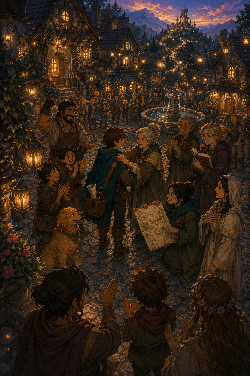 Lanterns lit across the village square as the mist retreats