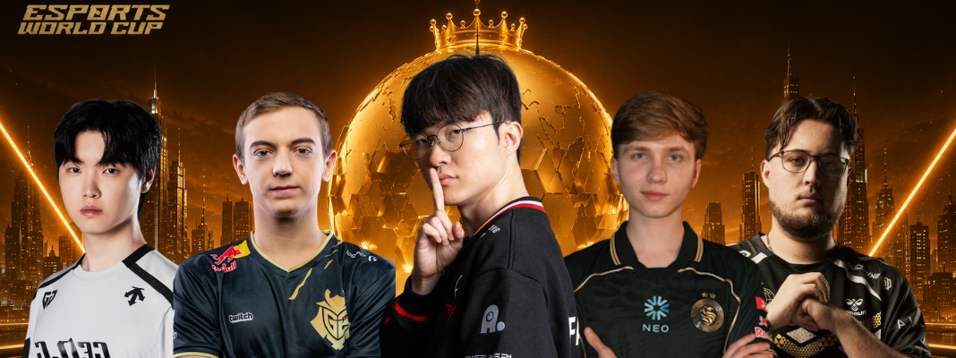 Chovy, Caps, Faker, m0NESY, and ZywOo in Esports World Cup 2026