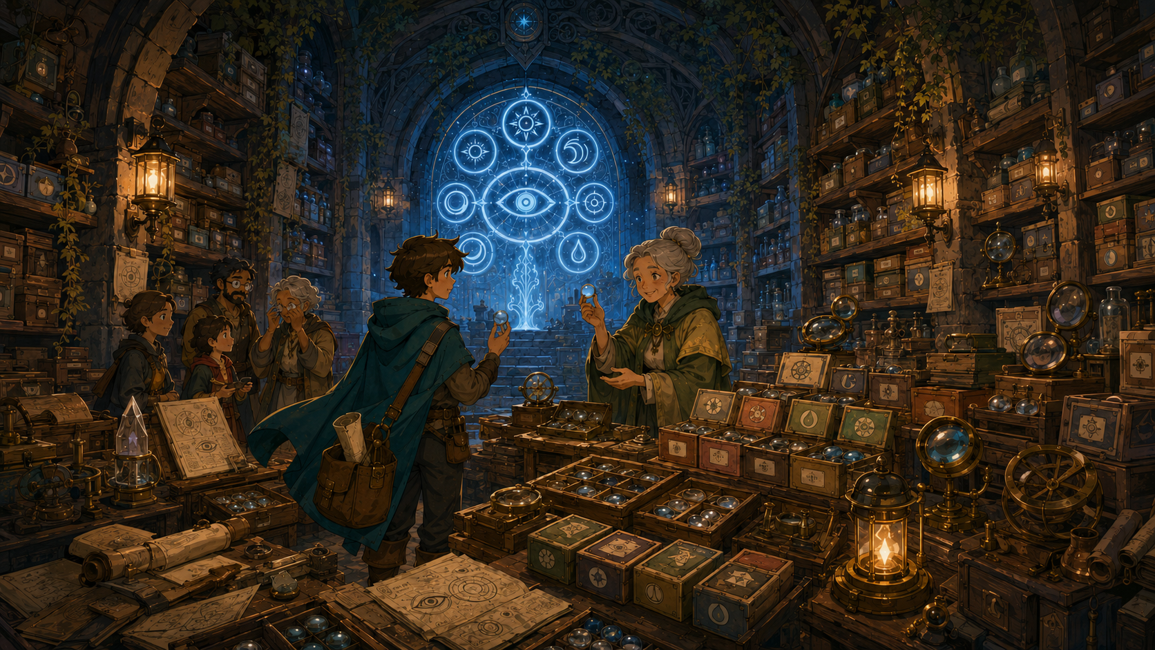 A treasure chamber lined with shelves of sealed contact lens cases