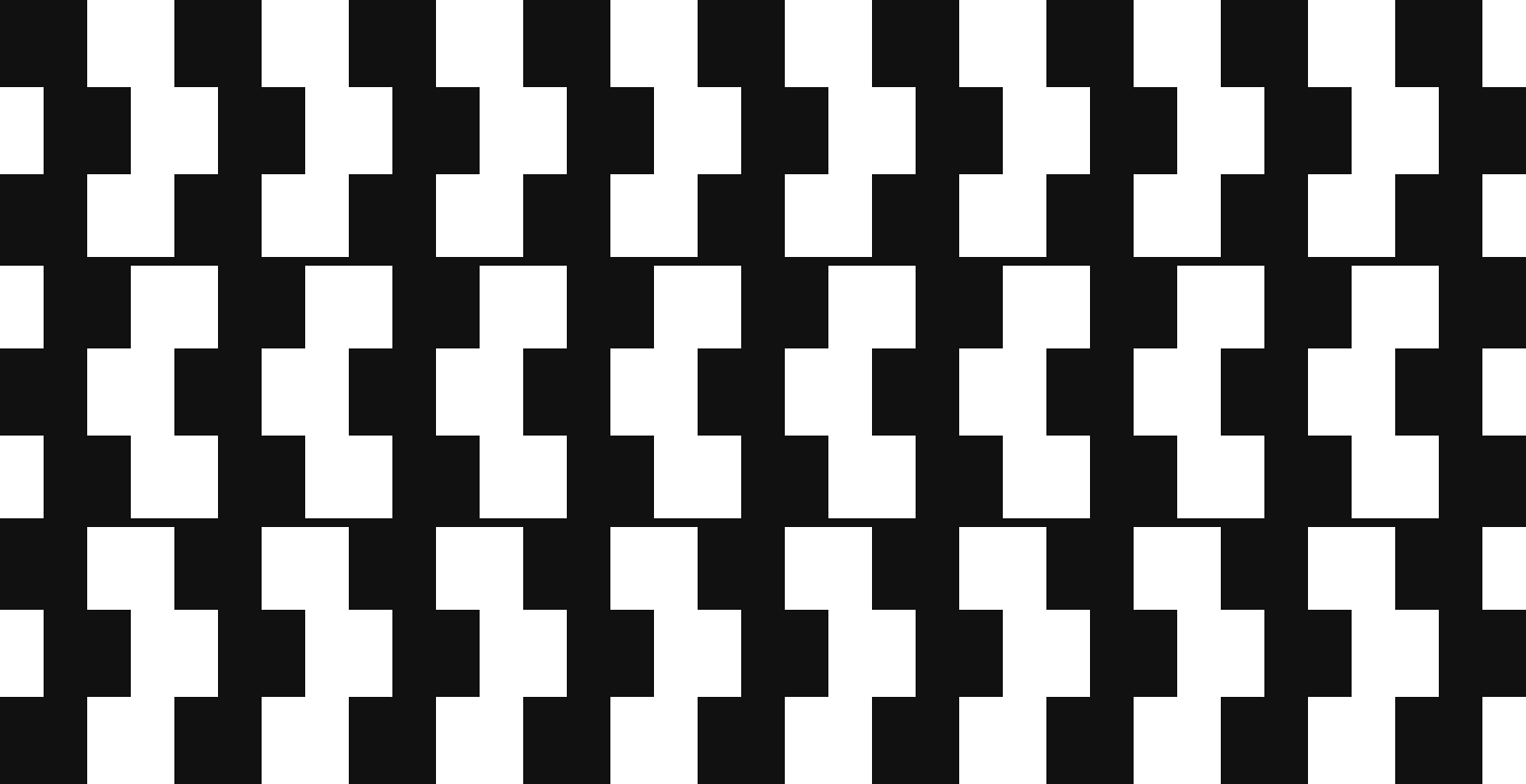 Rows of offset black and white squares with two straight horizontal lines running through them, demonstrating a café wall style optical illusion where the lines appear to tilt even though they are perfectly straight.