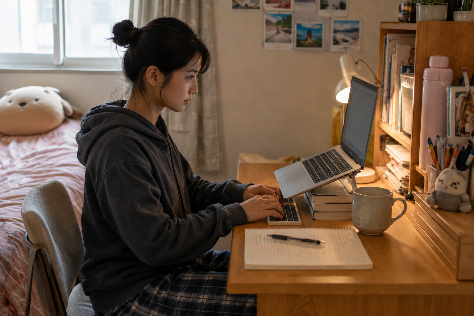 Student sitting at a comfortable distance from a laptop screen